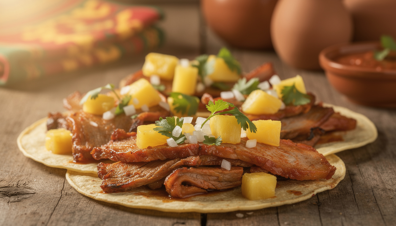 découvrez la recette authentique des tacos al pastor, un plat mexicain savoureux avec du porc mariné à l'ananas, parfait pour un repas gourmand et exotique.