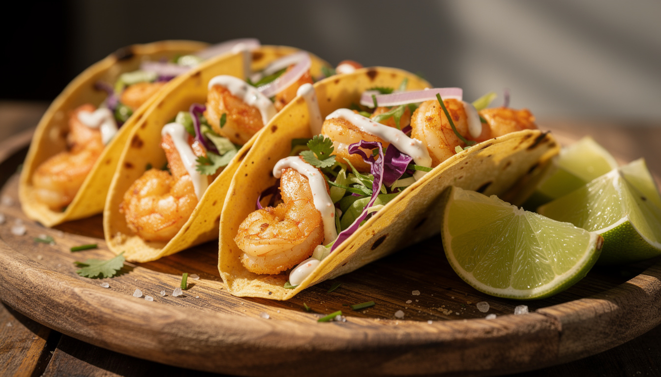 découvrez nos délicieux tacos de camarón, des tacos croustillants garnis de crevettes panées savoureuses, parfaits pour un repas gourmand et exotique.
