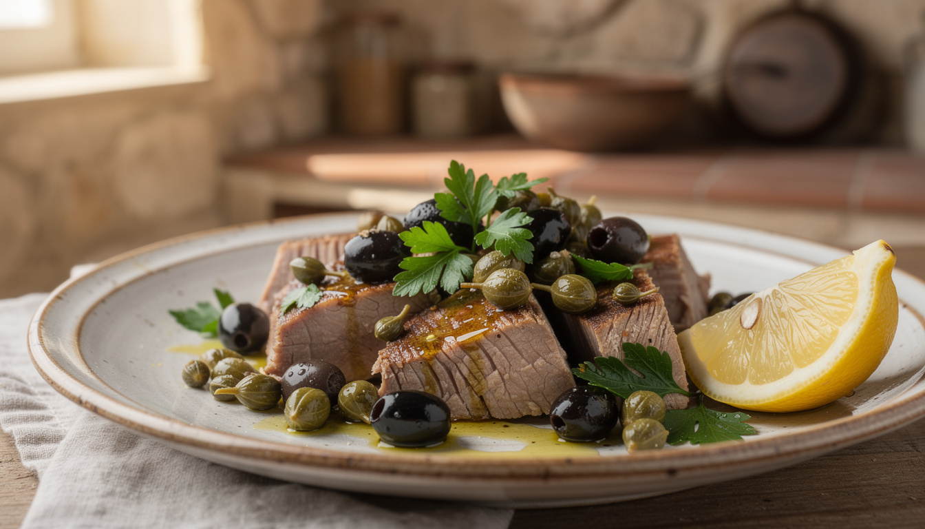 découvrez la recette savoureuse du thon à la sicilienne, préparé avec des câpres et des olives pour une explosion de saveurs méditerranéennes.