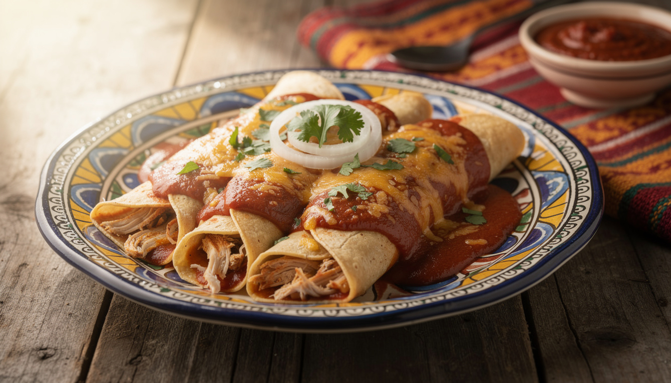 découvrez la recette authentique des enchiladas rojas, des tortillas roulées nappées d'une savoureuse sauce chili épicée, idéales pour un plat mexicain délicieux et convivial.