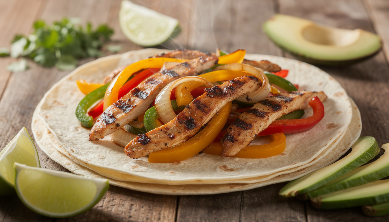 découvrez notre recette savoureuse de fajitas de pollo, avec du poulet grillé tendre et des légumes croquants, idéale pour un repas convivial et plein de saveurs.