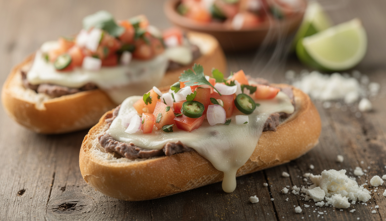 découvrez les molletes, ces délicieuses tartines mexicaines garnies de haricots, de fromage fondu et d'épices savoureuses, parfaites pour un repas convivial et authentique.